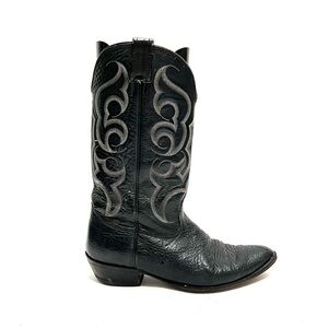 Vintage 1970s men’s black leather mid calf goth cowboy boots